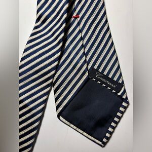 Camerucci 100% Silk Tie Made in Italy Navy Cream Diagonal Stripe